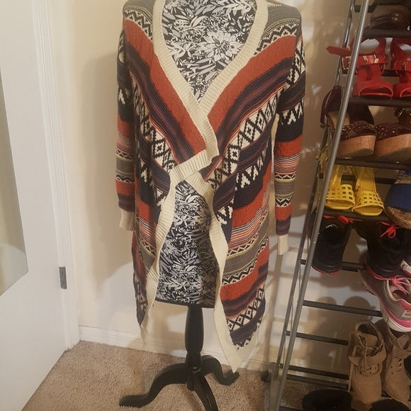 Tobi medium aztec, trival long thick open front knitted cardigan - Picture 3 of 4